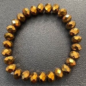 * Czech Crystal Antique Gold Opaque Bracelet 7”-8” stretchy NEW Gorgeous!
